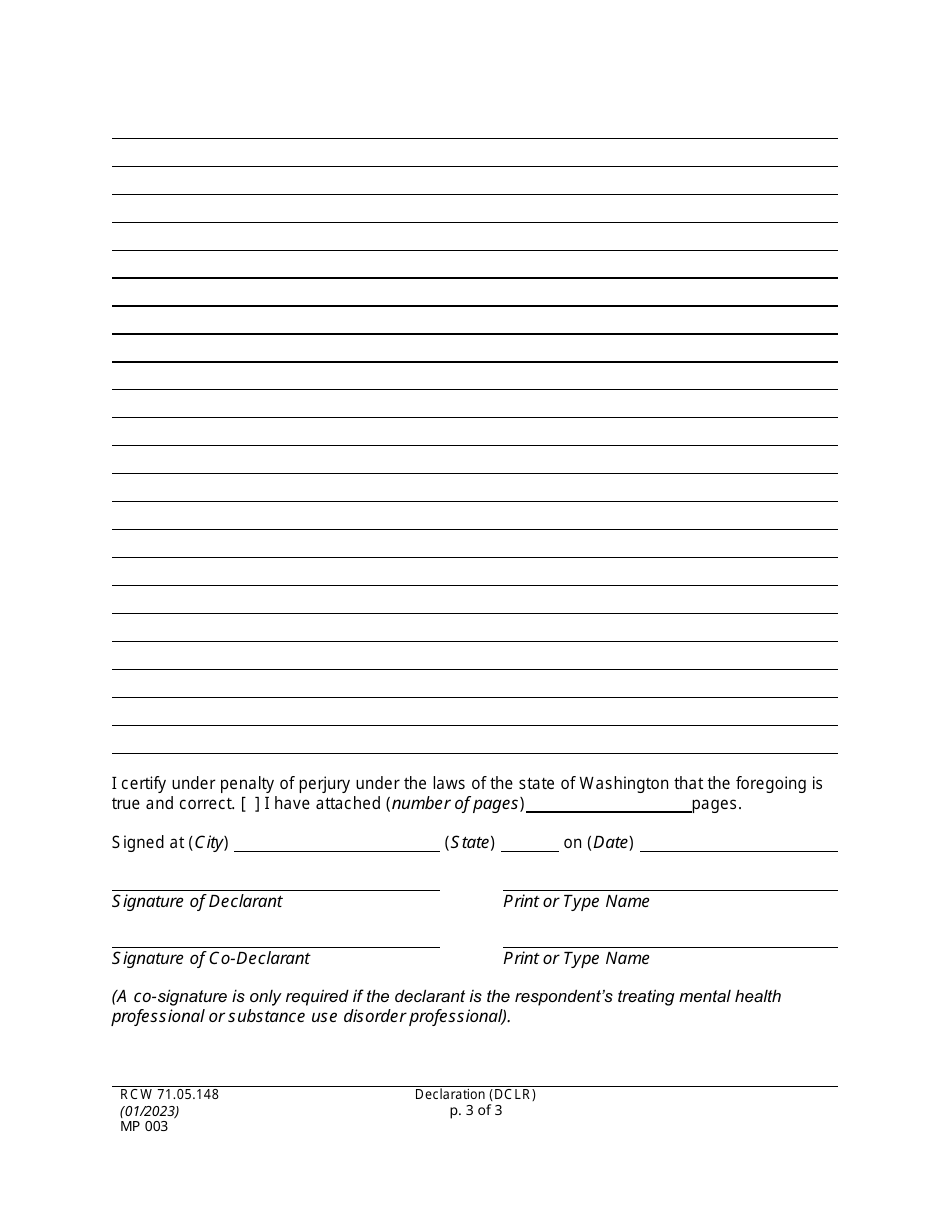 Form MP003 Declaration - Washington, Page 3