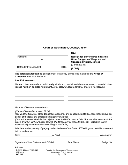 Form WS101  Printable Pdf