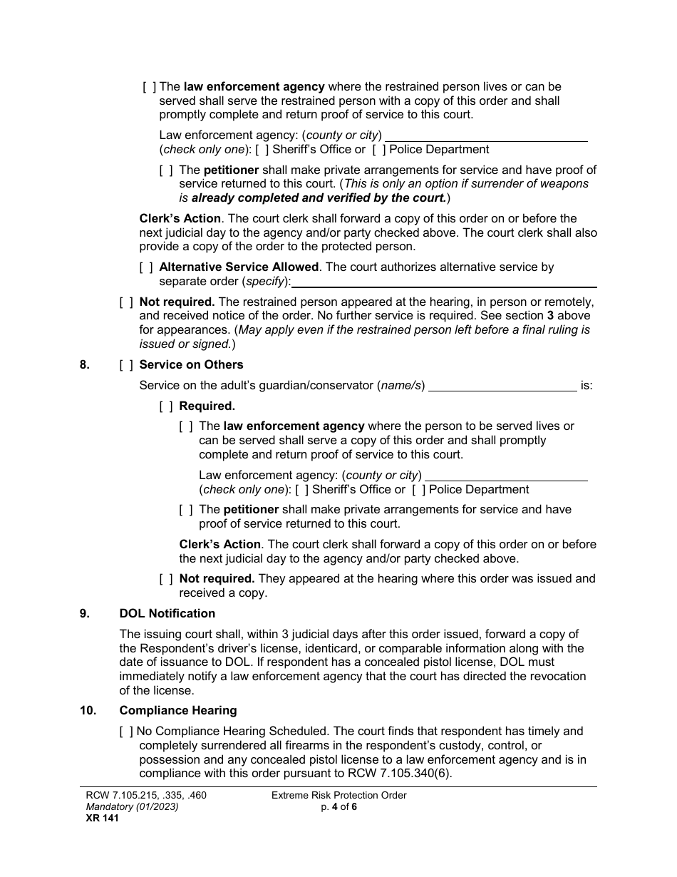 Form XR141 Extreme Risk Protection Order - Washington, Page 4