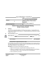 Document preview: Form WS201 Order to Go to Court for Contempt Hearing (Order to Show Cause) - Washington