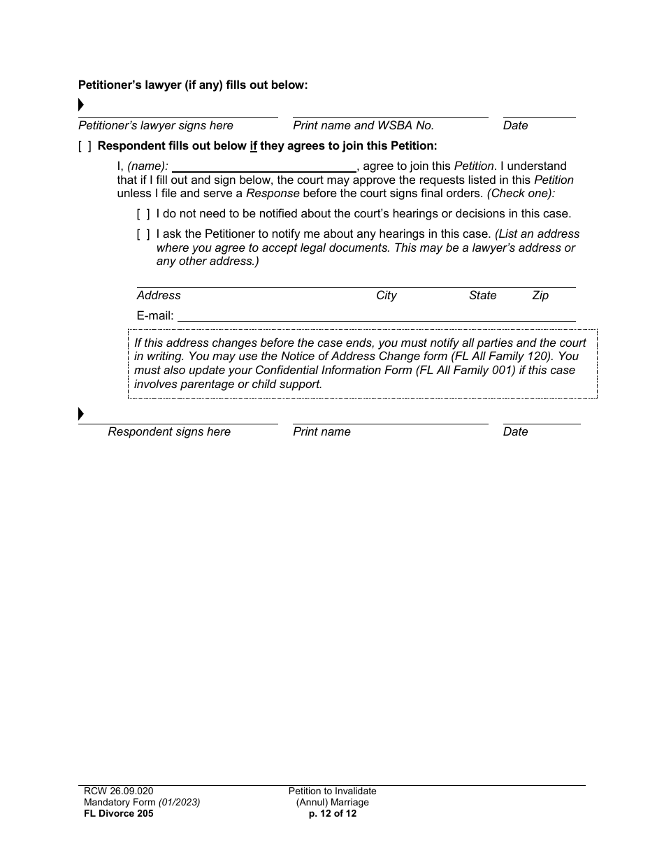 Form FL Divorce205 Petition to Invalidate (Annul) Marriage - Washington, Page 12