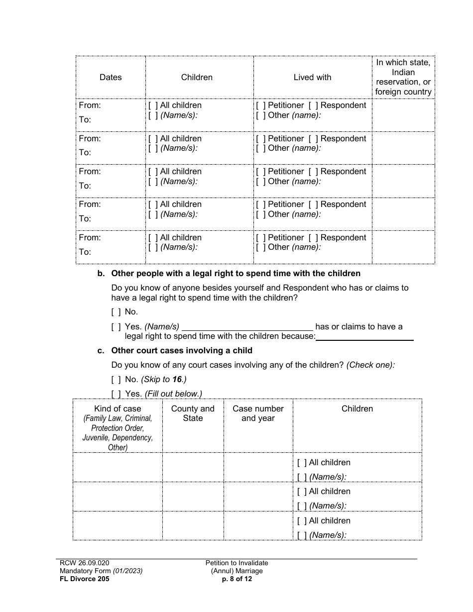 Form FL Divorce205 Petition to Invalidate (Annul) Marriage - Washington, Page 8
