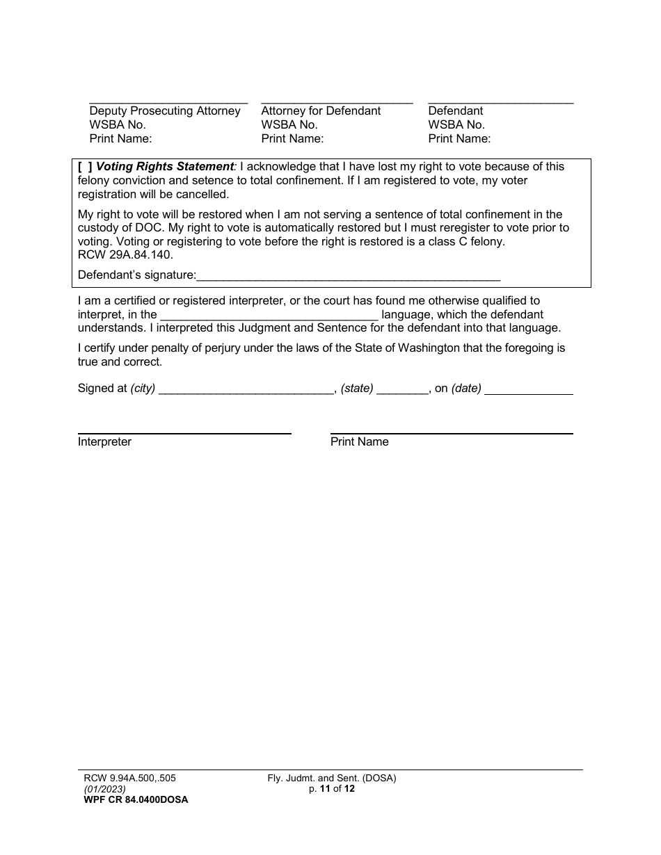 Form WPF CR84.0400DOSA Felony Judgment and Sentence - Drug Offender Sentencing Alternative - Washington, Page 11