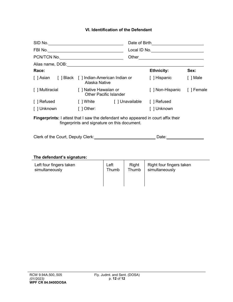 Form WPF CR84.0400DOSA Felony Judgment and Sentence - Drug Offender Sentencing Alternative - Washington, Page 12