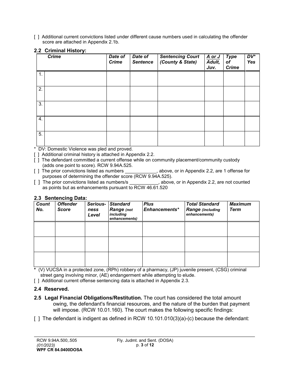 Form WPF CR84.0400DOSA Felony Judgment and Sentence - Drug Offender Sentencing Alternative - Washington, Page 3