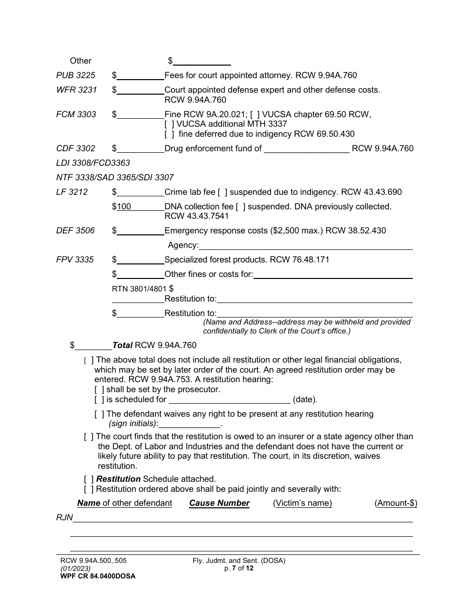 Form WPF CR84.0400DOSA Felony Judgment and Sentence - Drug Offender Sentencing Alternative - Washington, Page 7