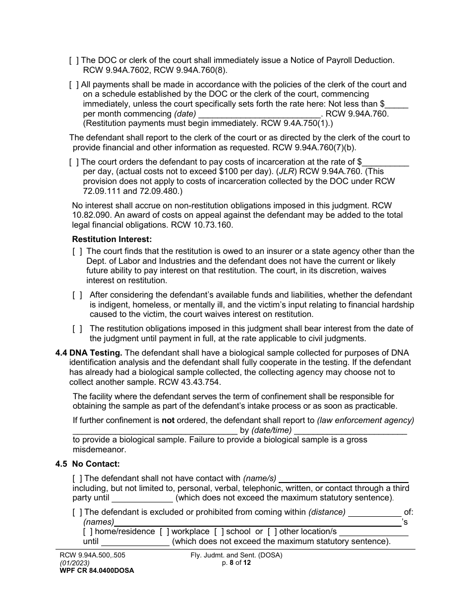 Form WPF CR84.0400DOSA Felony Judgment and Sentence - Drug Offender Sentencing Alternative - Washington, Page 8