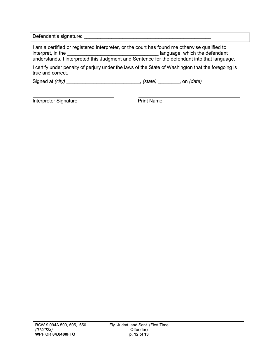 Form WPF CR84.0400FTO Felony Judgment and Sentence - First-Time Offender - Washington, Page 12