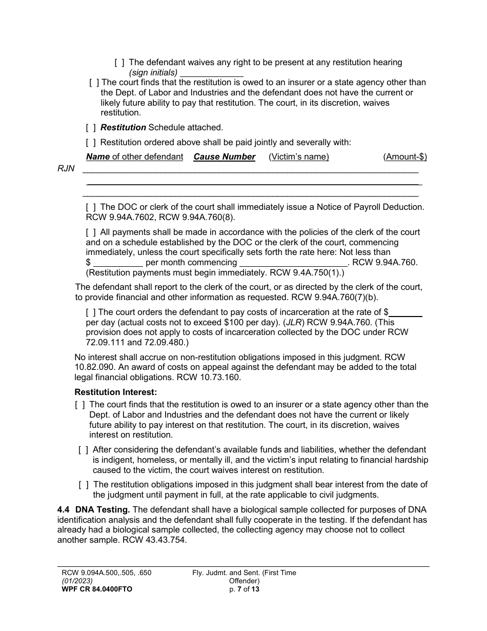 Form WPF CR84.0400FTO Felony Judgment and Sentence - First-Time Offender - Washington, Page 7