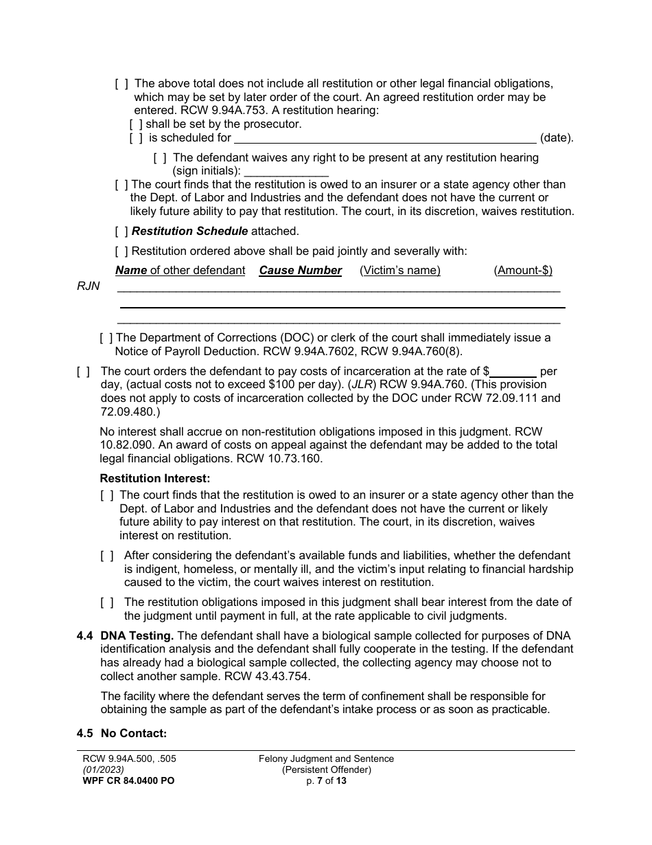 Form WPF CR84.0400 PO Felony Judgment and Sentence - Persistent Offender - Washington, Page 7