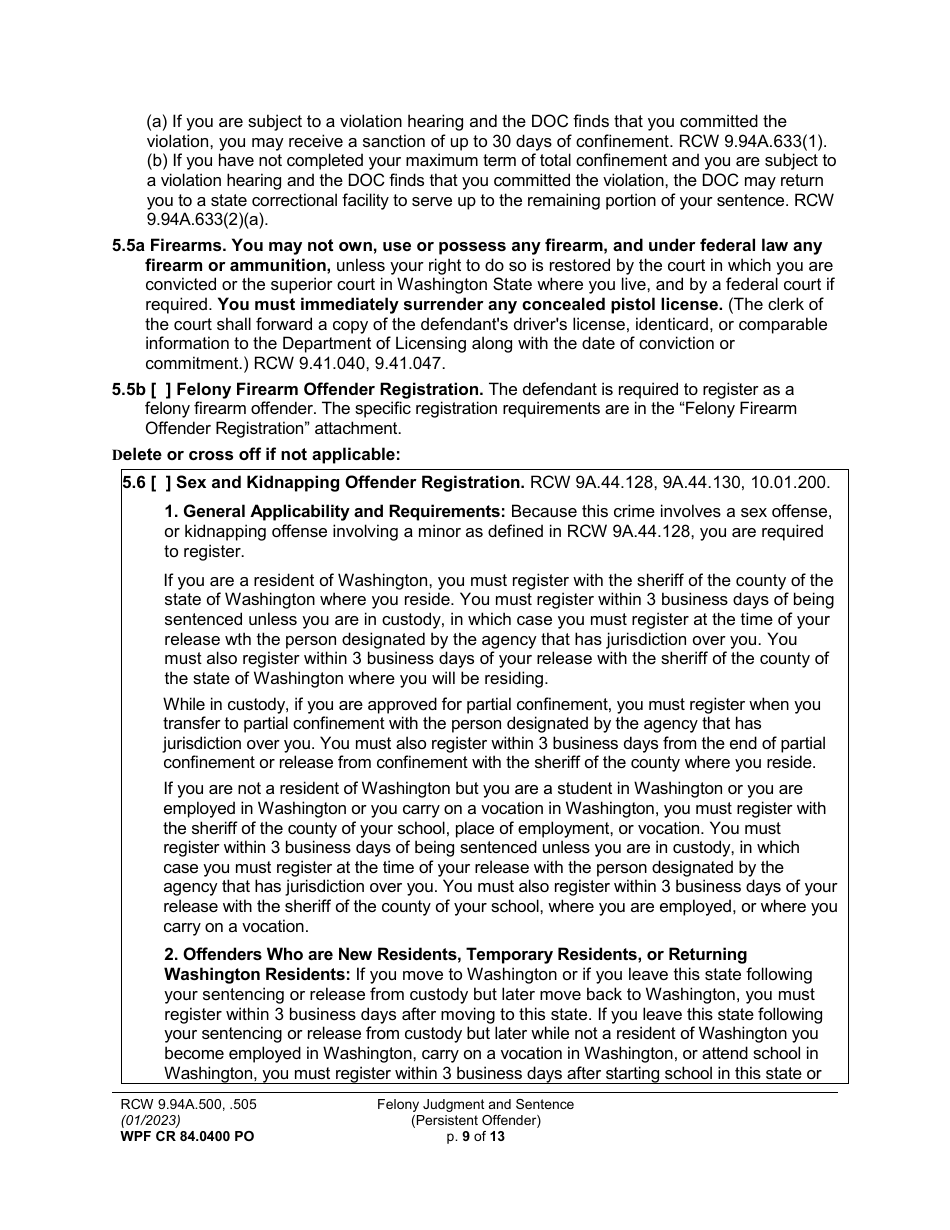 Form WPF CR84.0400 PO Felony Judgment and Sentence - Persistent Offender - Washington, Page 9