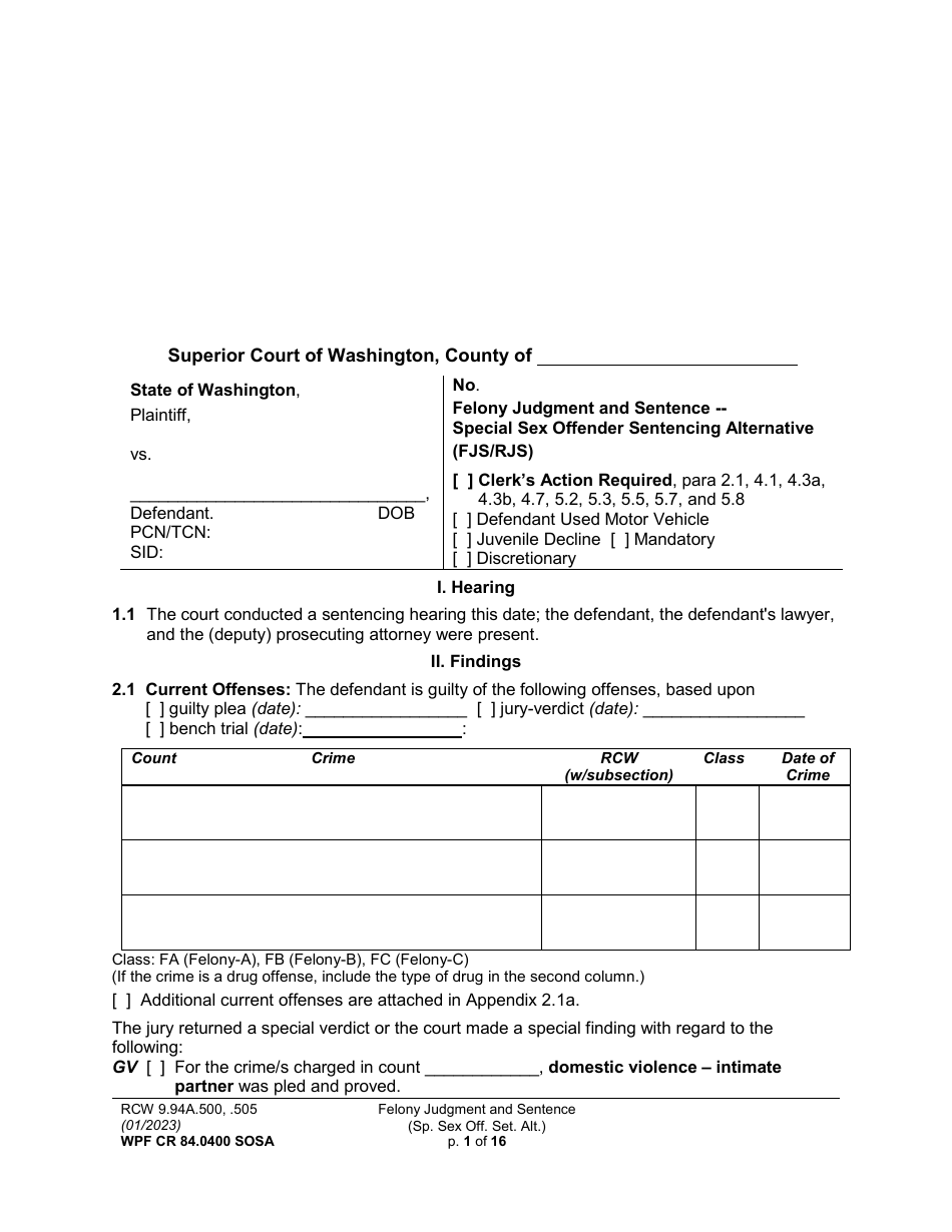 Form WPF CR84.0400 SOSA Download Printable PDF or Fill Online Felony