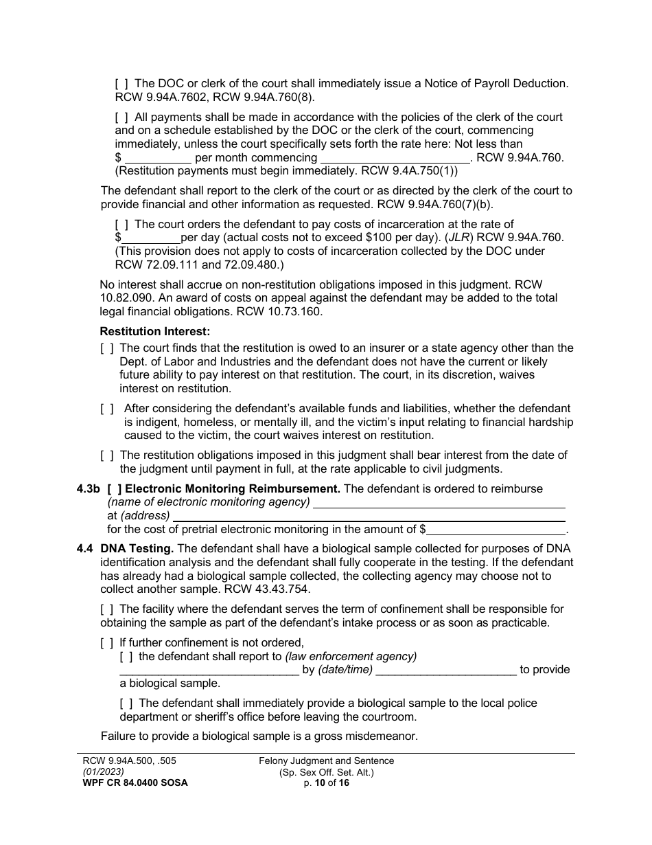Form WPF CR84.0400 SOSA Felony Judgment and Sentence - Special Sex Offender Sentencing Alternative - Washington, Page 10
