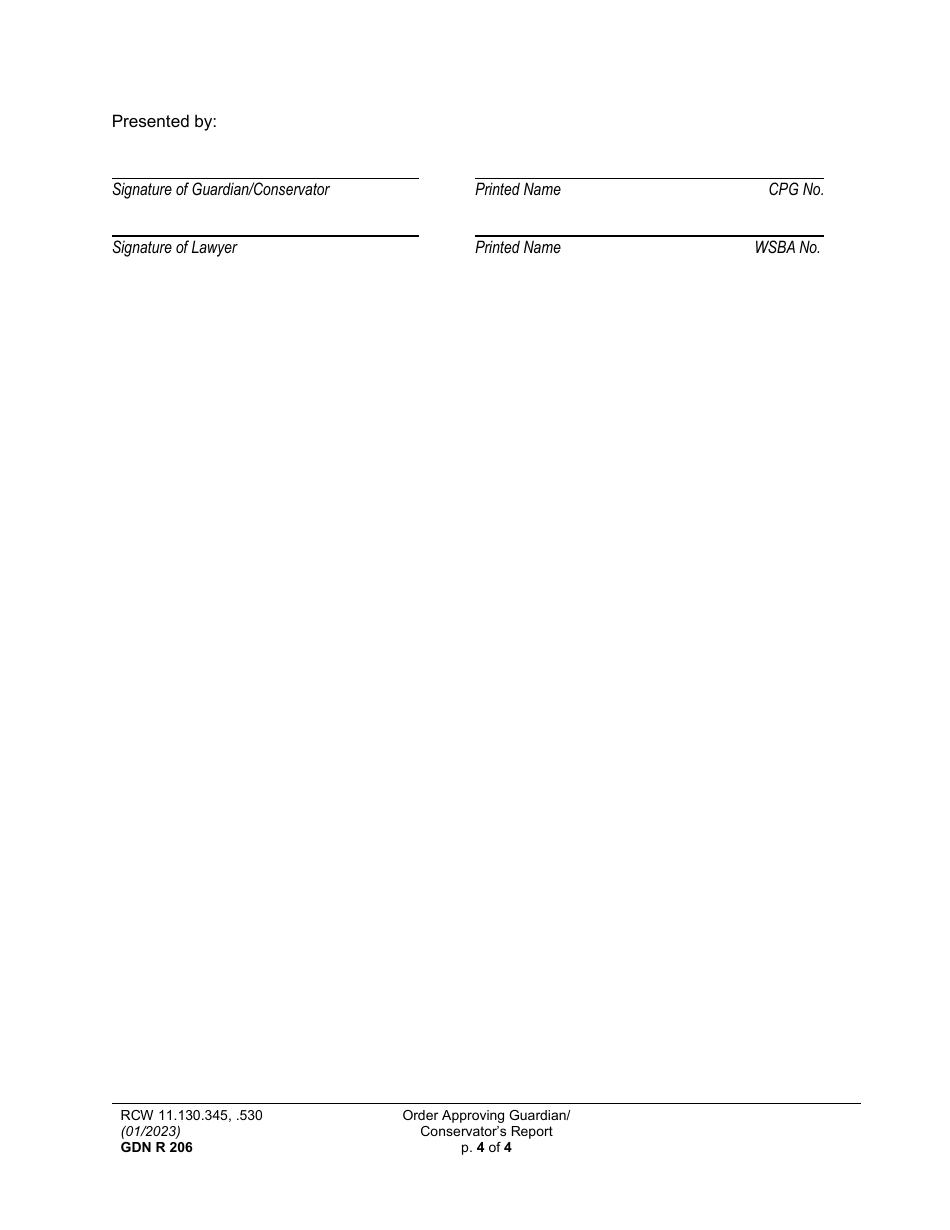 Form GDN R206 Order Approving Guardian / Conservators Report - Washington, Page 4