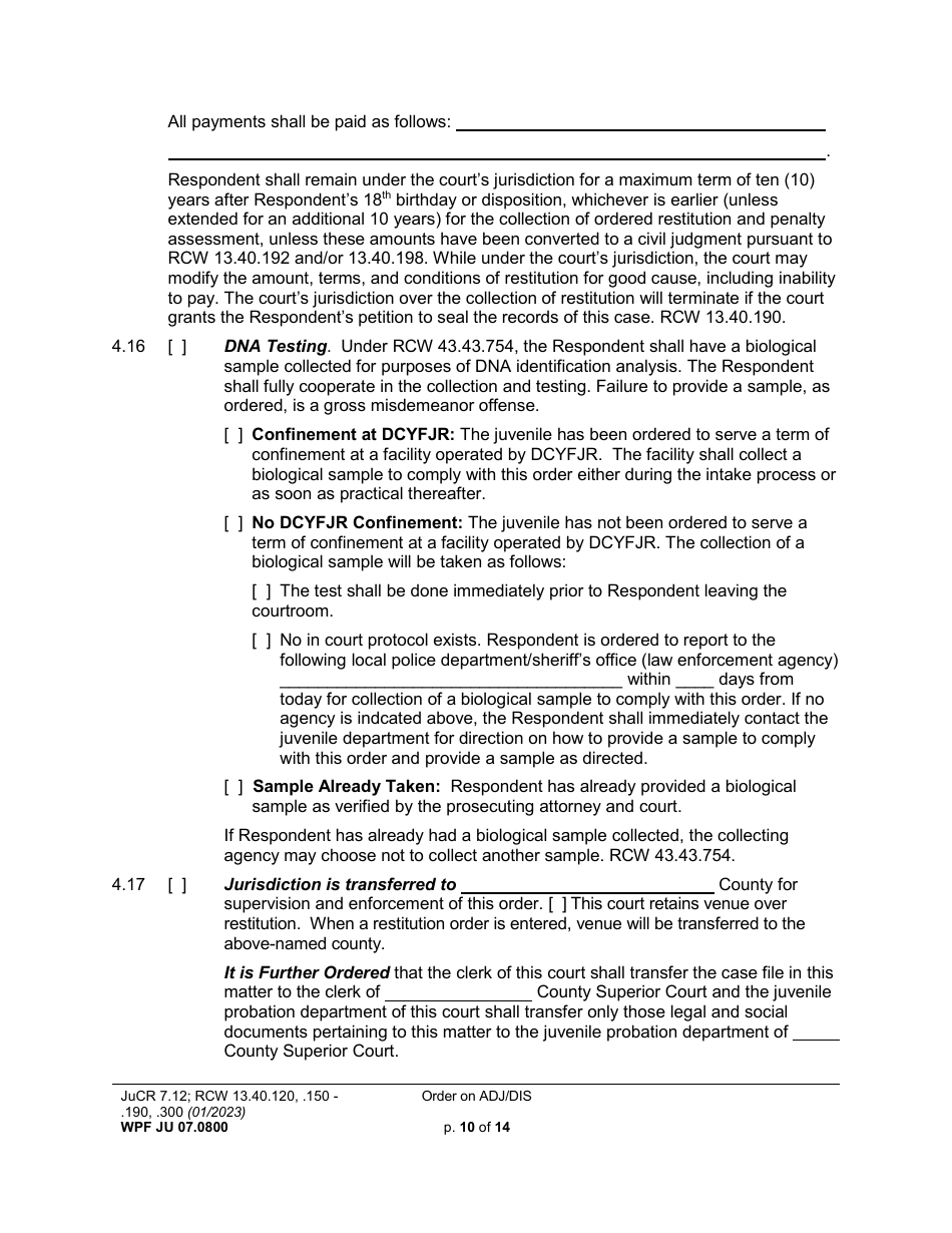 Form WPF JU07.0800 Order on Adjudication and Disposition - Washington, Page 10