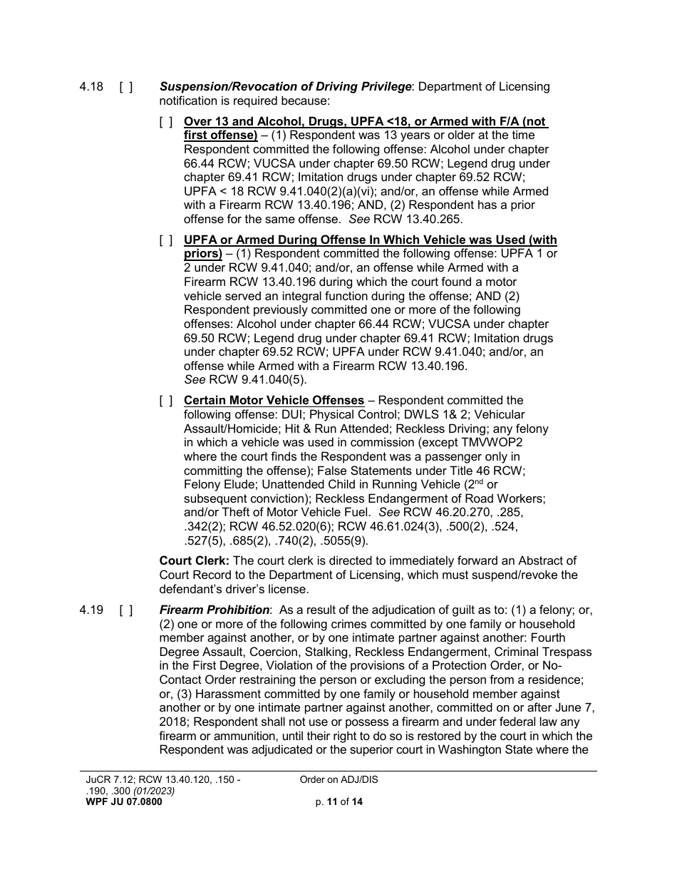 Form WPF JU07.0800 Order on Adjudication and Disposition - Washington, Page 11