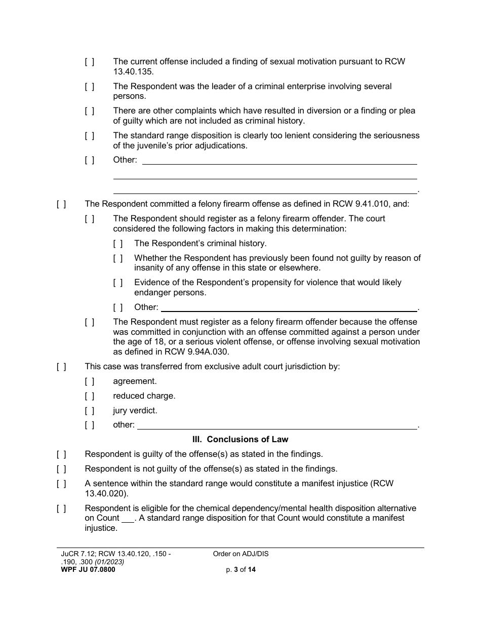 Form WPF JU07.0800 Order on Adjudication and Disposition - Washington, Page 3