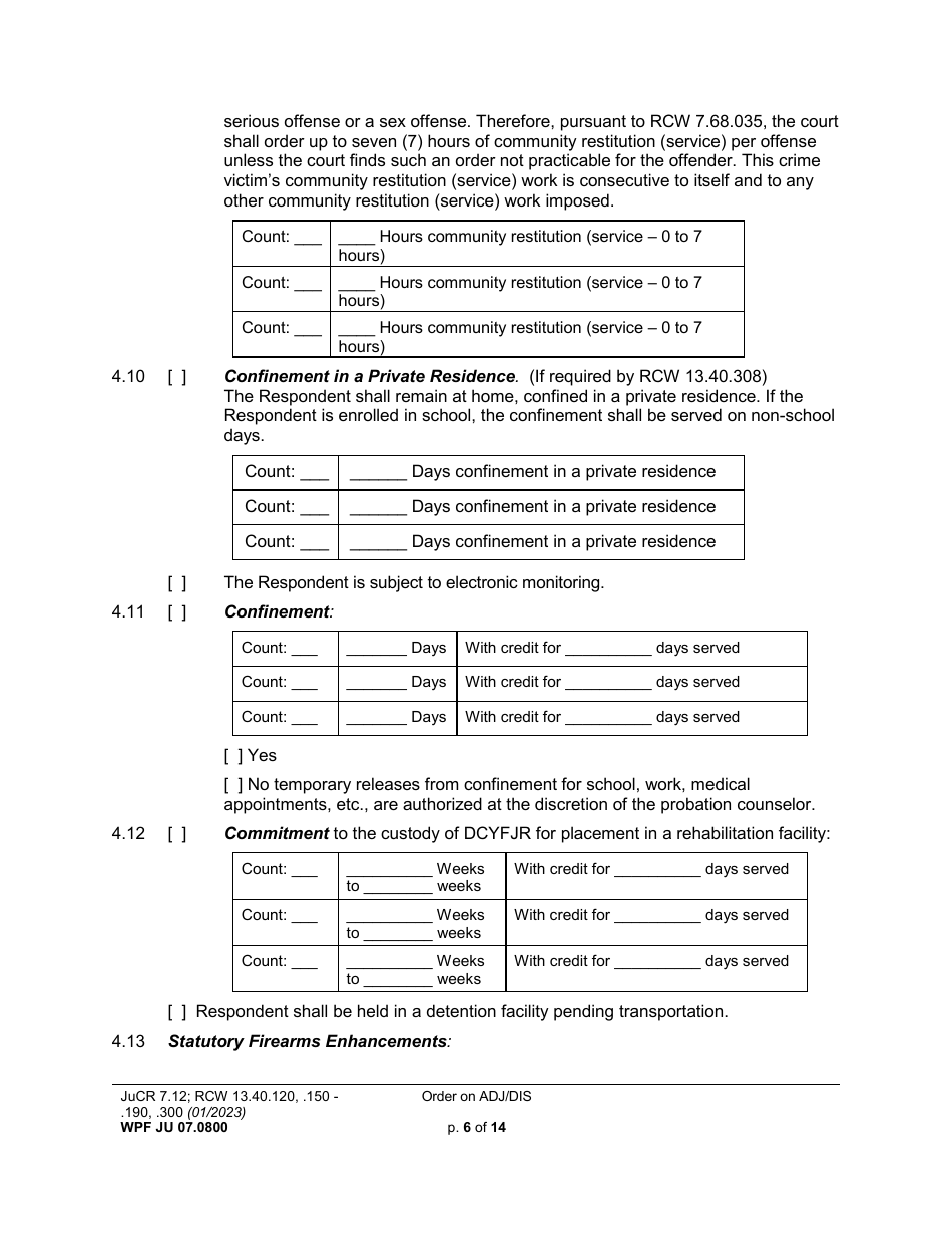 Form WPF JU07.0800 Order on Adjudication and Disposition - Washington, Page 6
