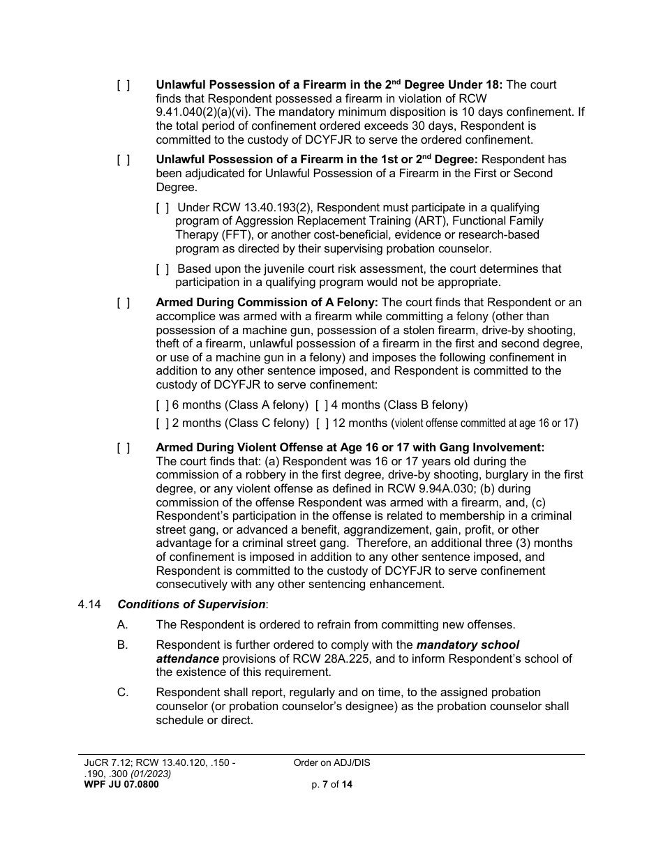 Form WPF JU07.0800 Order on Adjudication and Disposition - Washington, Page 7