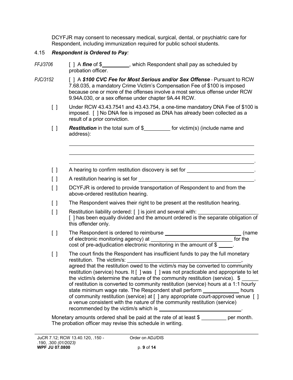 Form WPF JU07.0800 Order on Adjudication and Disposition - Washington, Page 9