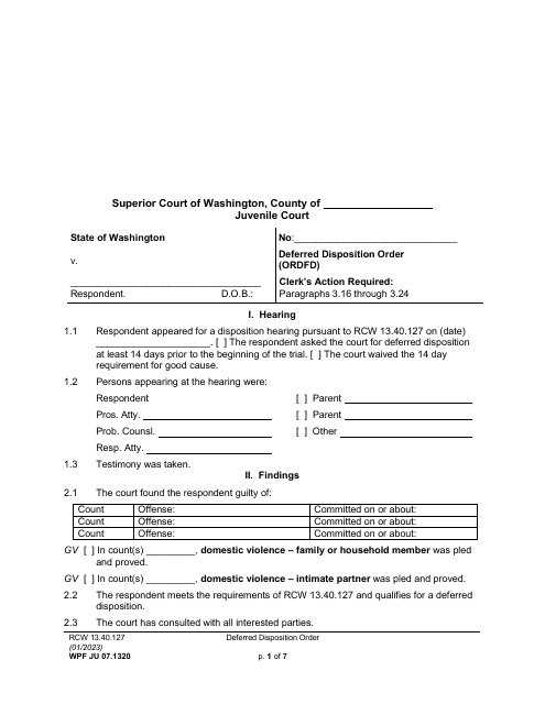 Form WPF JU07.1320 Deferred Disposition Order - Washington