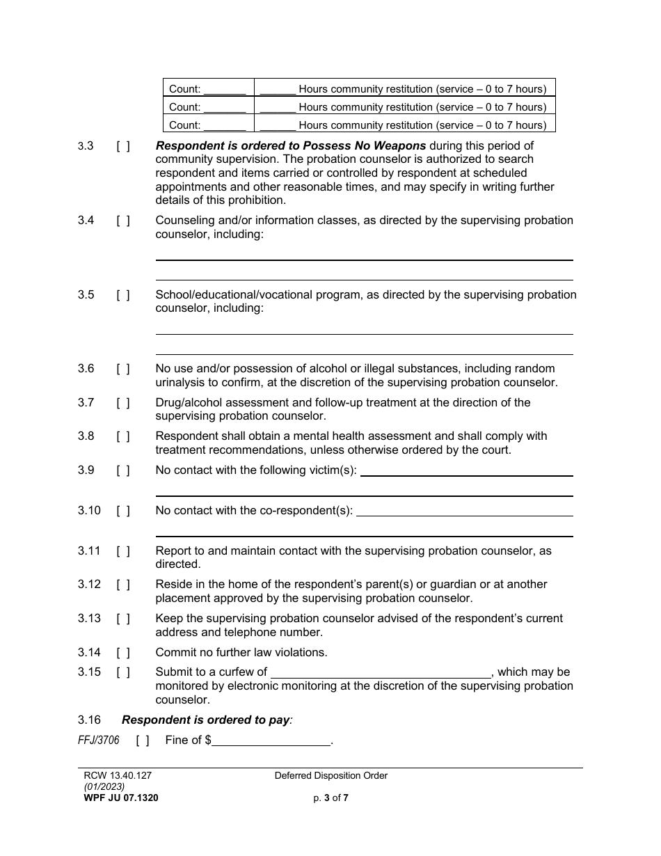 Form WPF JU07.1320 Deferred Disposition Order - Washington, Page 3