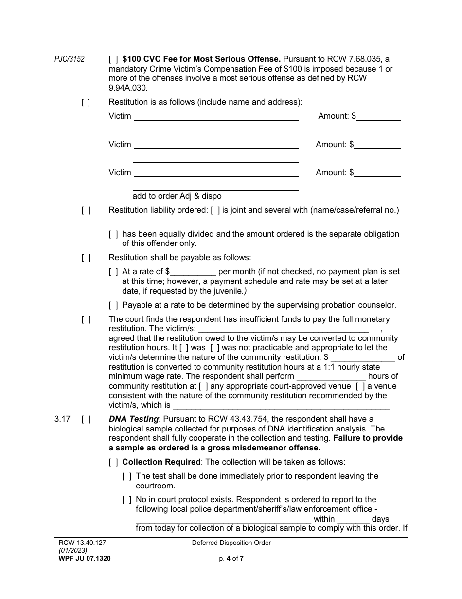 Form WPF JU07.1320 Deferred Disposition Order - Washington, Page 4