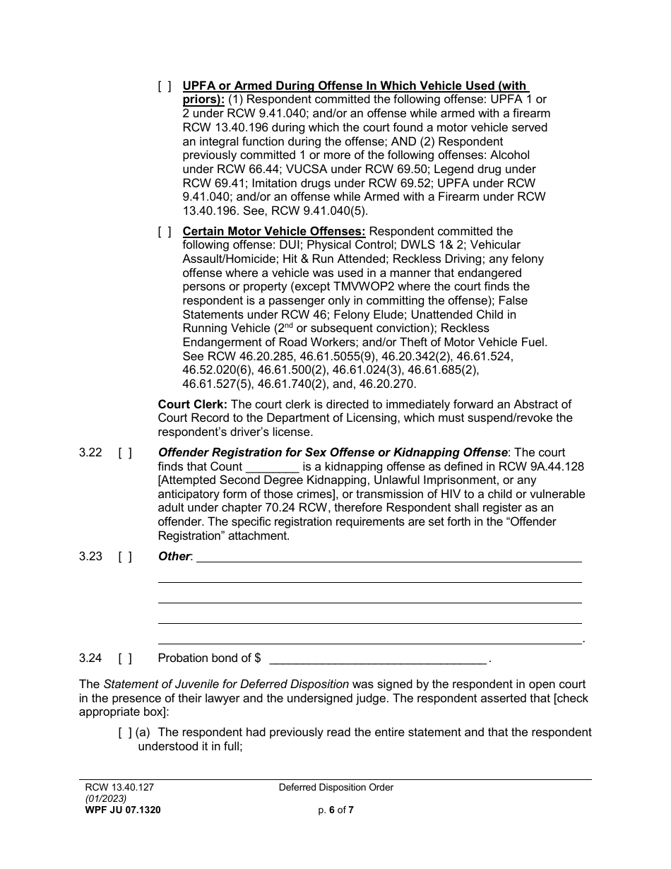 Form WPF JU07.1320 Deferred Disposition Order - Washington, Page 6