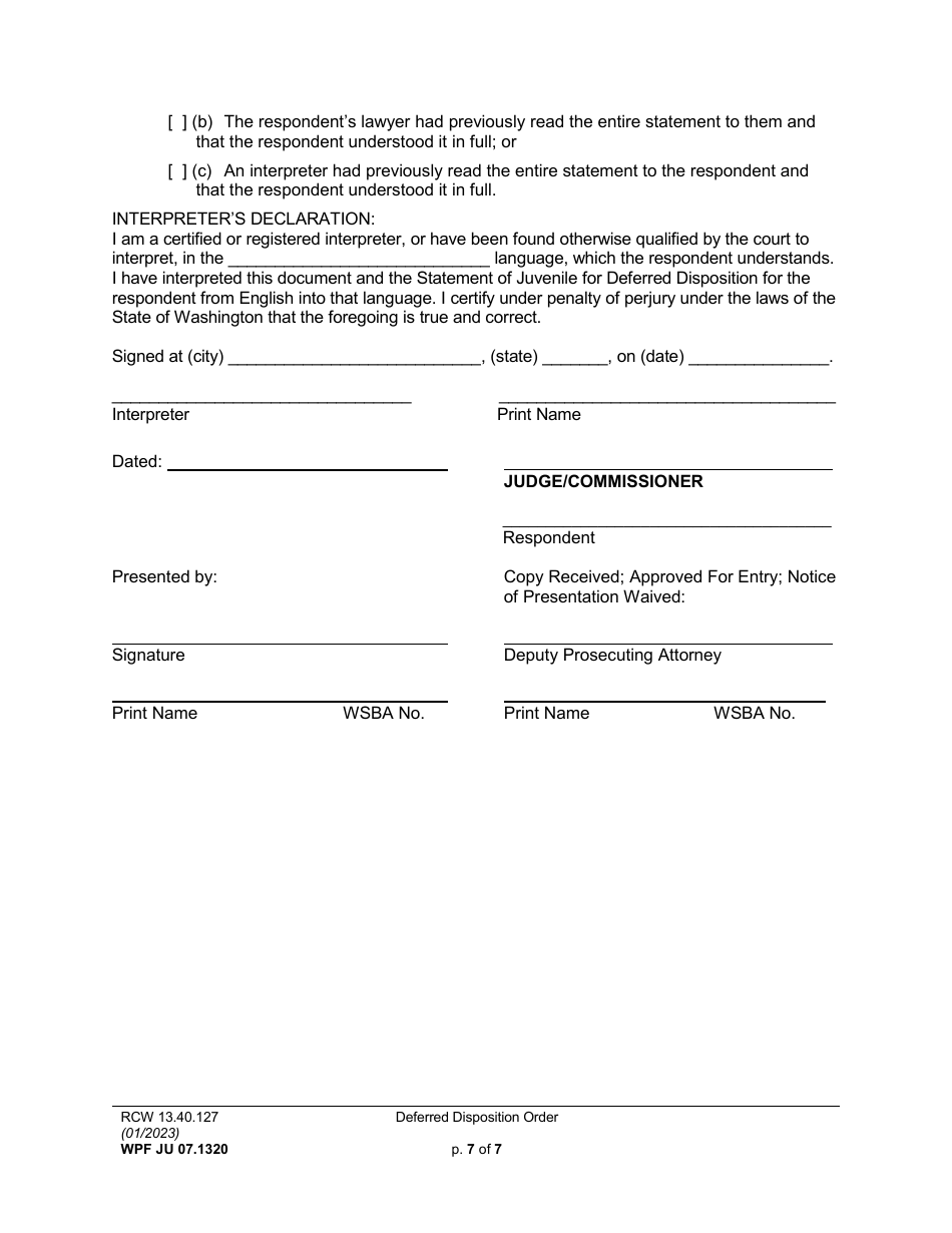 Form WPF JU07.1320 Deferred Disposition Order - Washington, Page 7