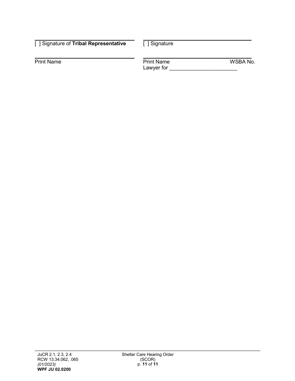 Form WPF JU02.0200 Shelter Care Hearing Order (Scor) - Washington, Page 11