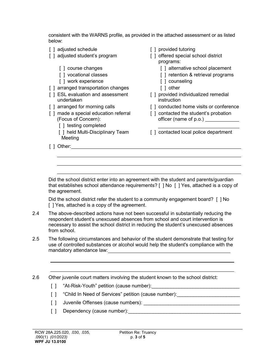 Form WPF JU13.0100 Petition Regarding Truancy (Pttru) - Washington, Page 3