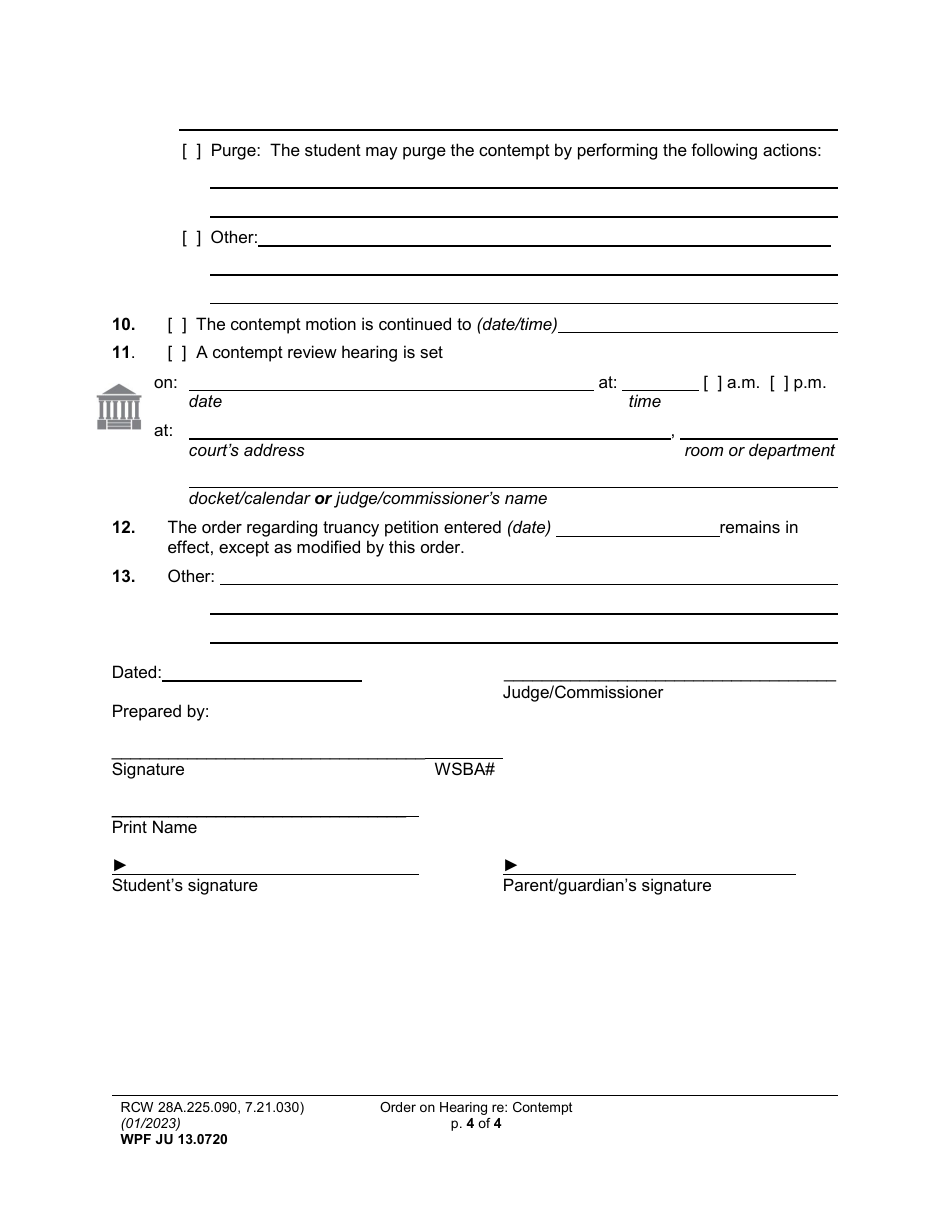 Form WPF JU13.0720 Order on Hearing Re: Contempt (Orcn) / Review Hearing (Orrvh) - Washington, Page 4