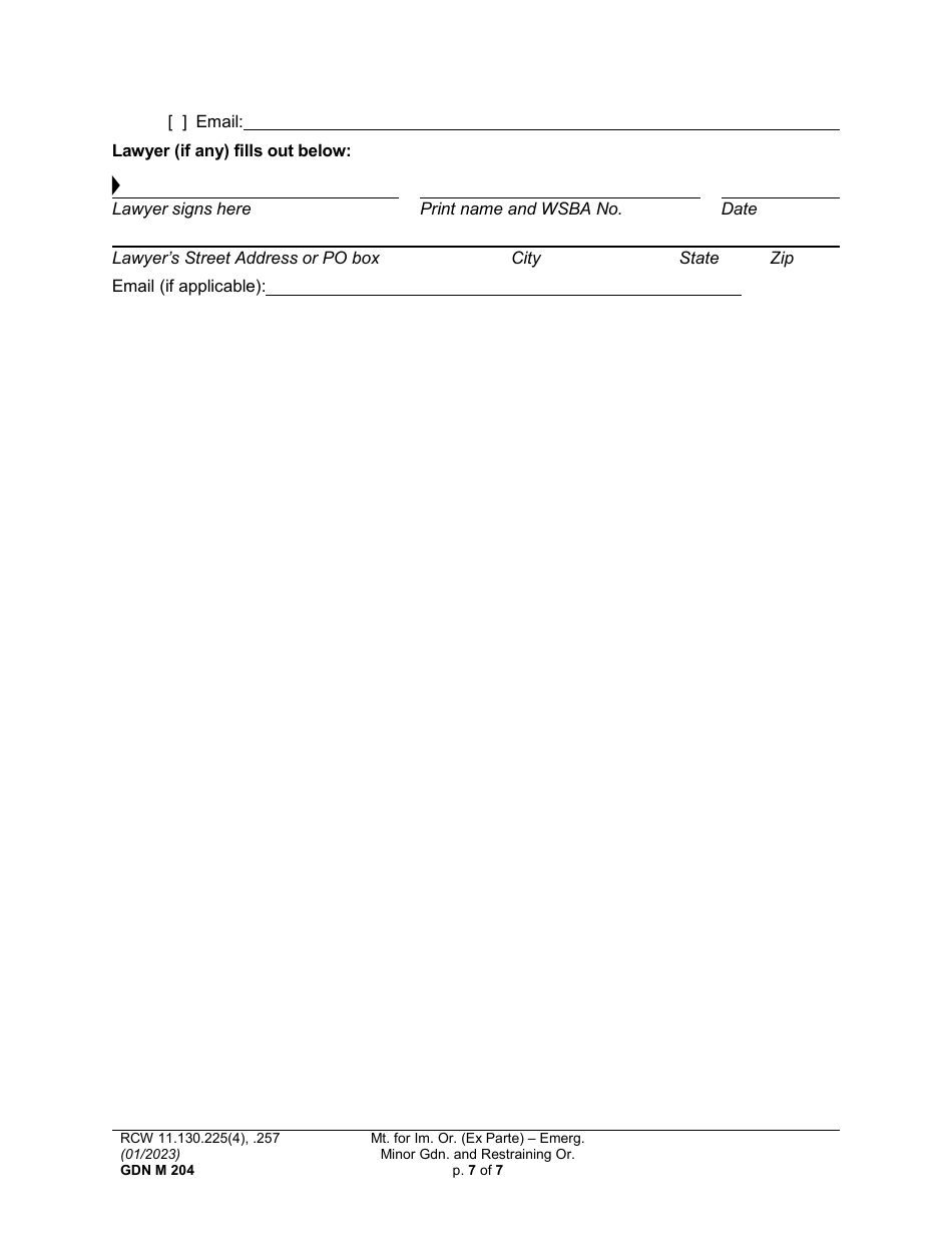 Form GDN M204 Motion for Immediate Order (Ex Parte) - Emergency Minor Guardianship and Restraining Order - Washington, Page 7