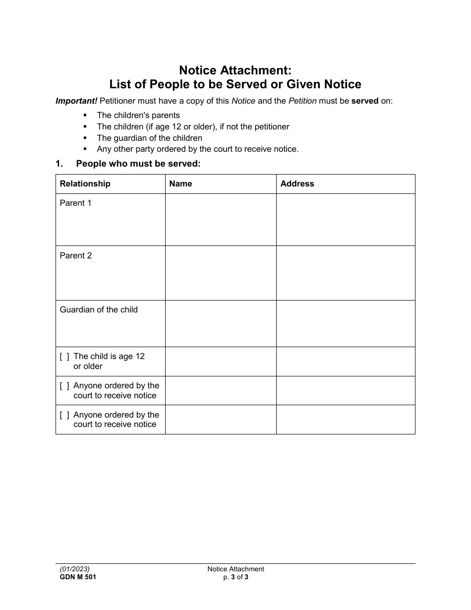 Form GDN M501 Notice of Hearing About Terminating or Changing a Minor Guardianship - Washington, Page 3