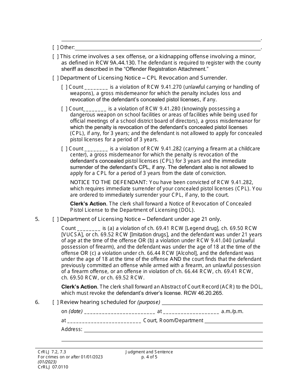 Form CrRLJ07.0110 Judgment and Sentence (Js) - Washington, Page 4