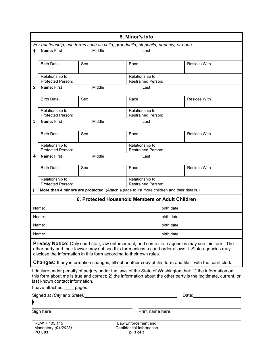 Form PO003 Law Enforcement and Confidential Information (Lecif) - Washington, Page 3