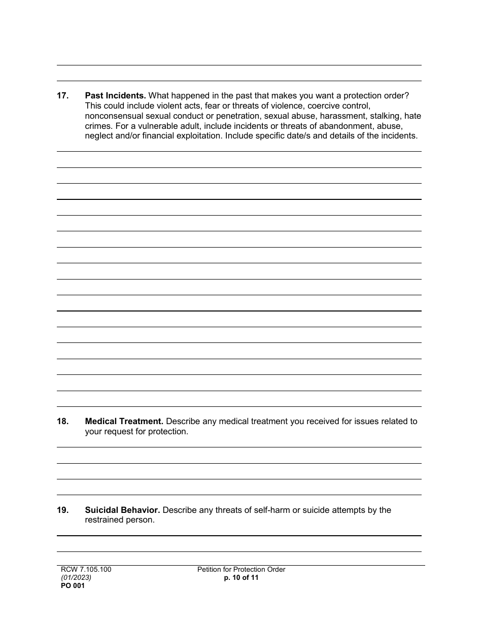 Form PO001 Petition for Protection Order - Washington, Page 10