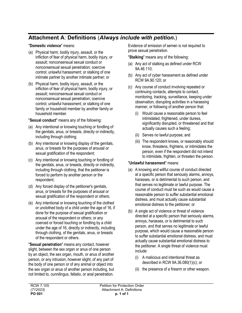 Form PO001 Petition for Protection Order - Washington, Page 12