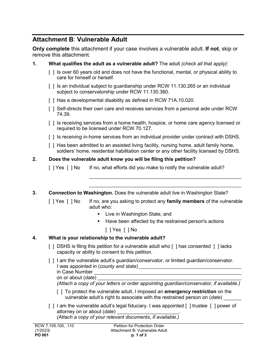 Form PO001 Petition for Protection Order - Washington, Page 13