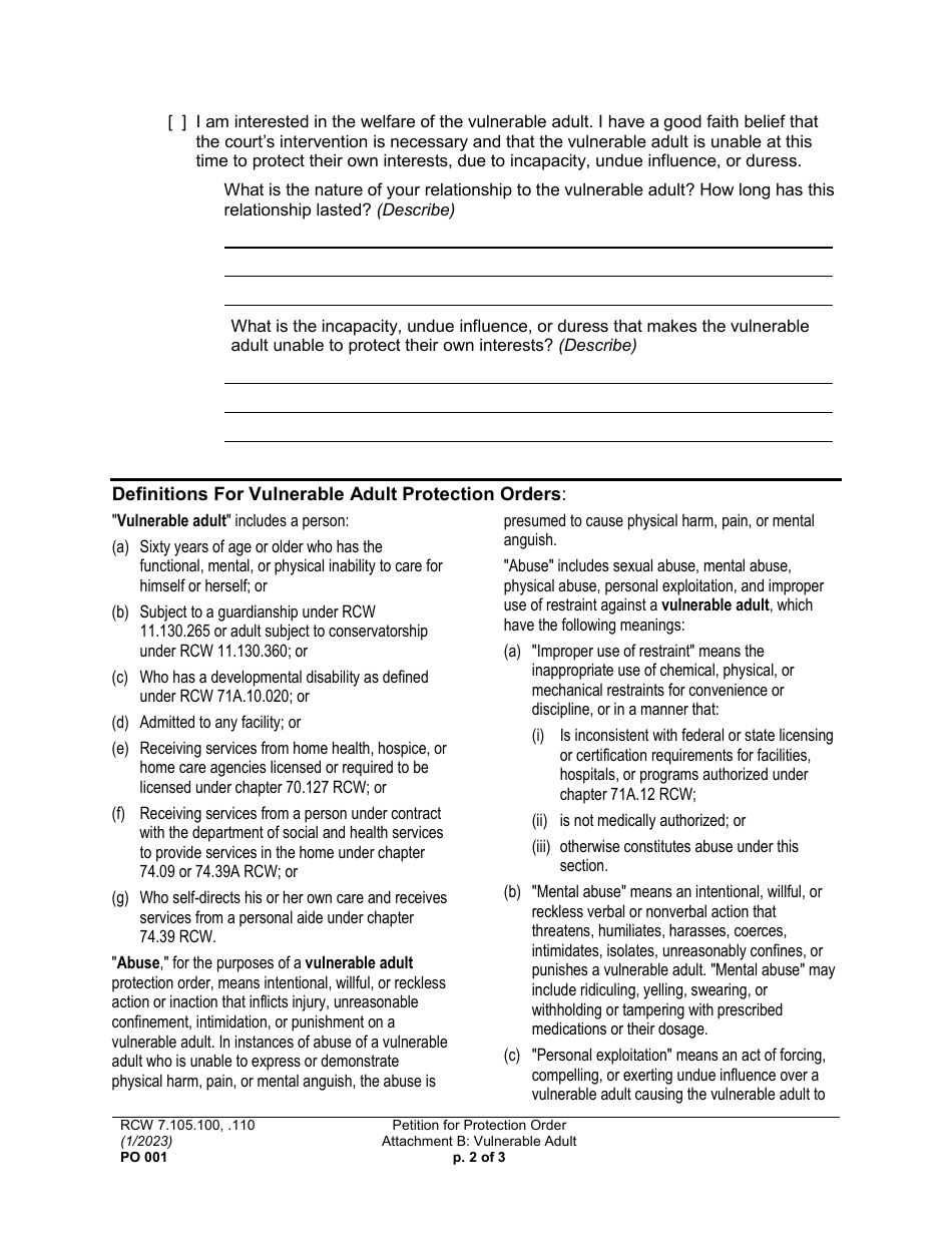 Form PO001 Petition for Protection Order - Washington, Page 14