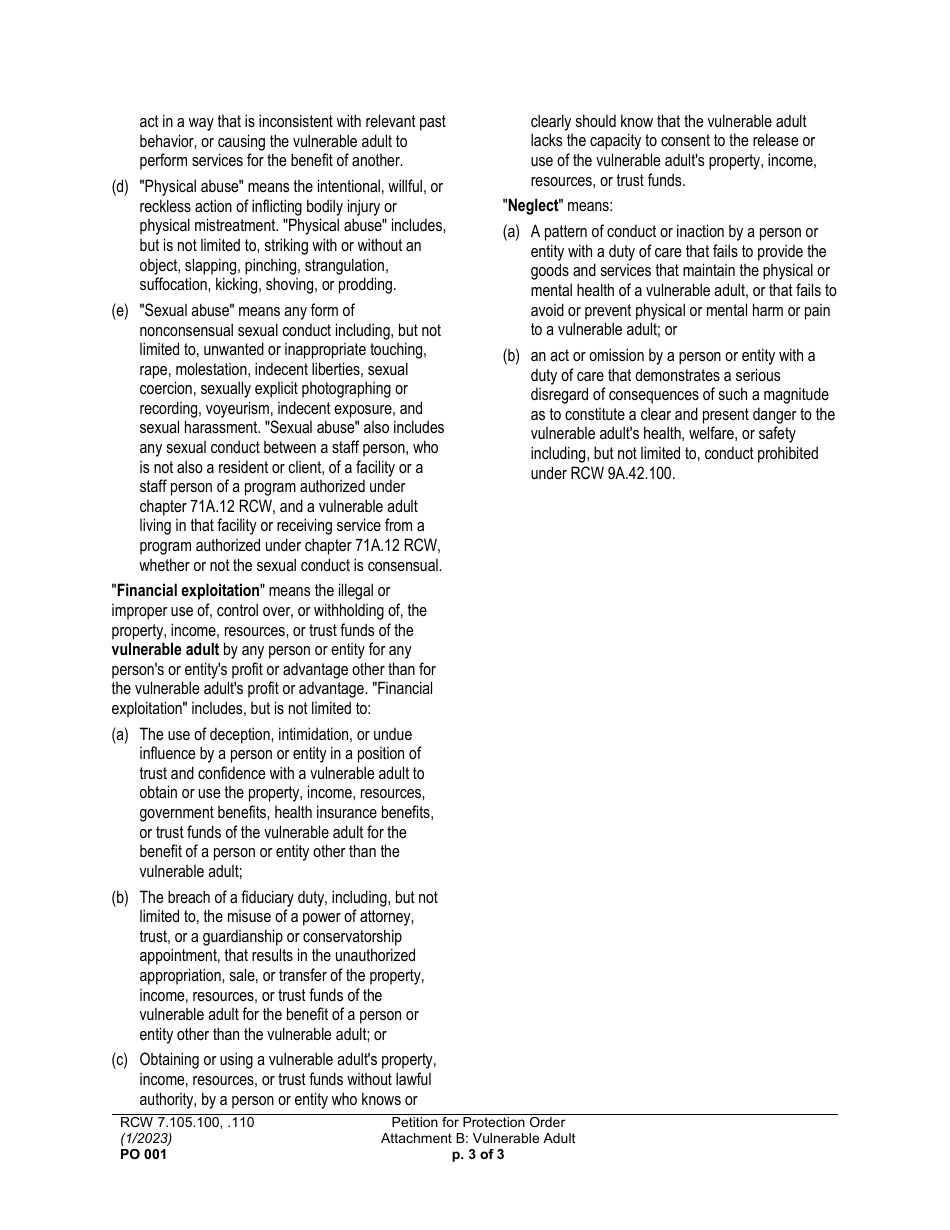 Form PO001 Petition for Protection Order - Washington, Page 15