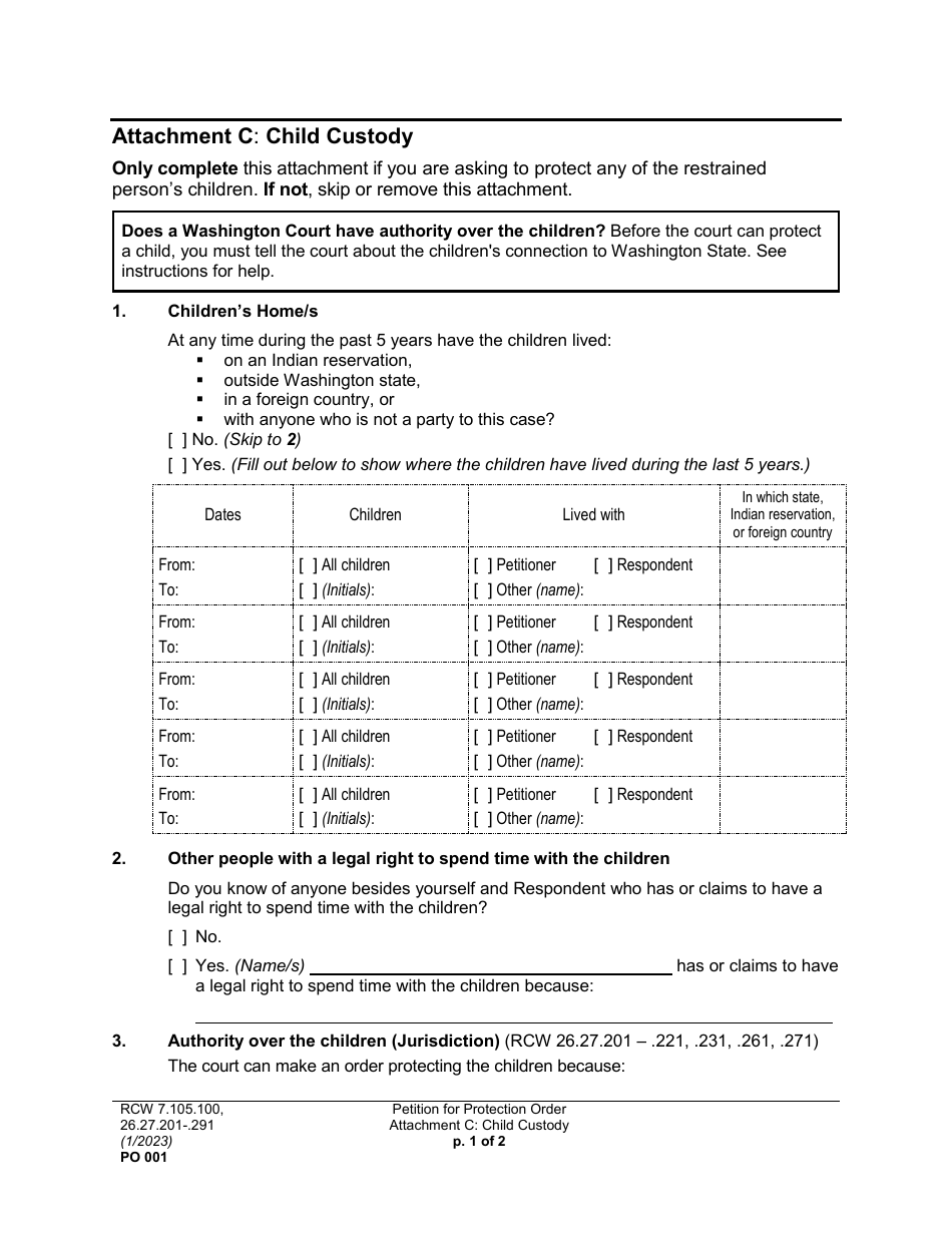 Form PO001 Petition for Protection Order - Washington, Page 16