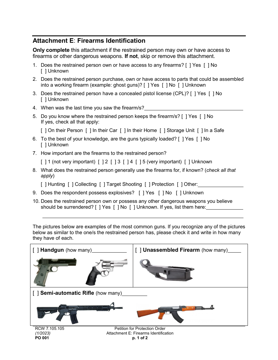 Form PO001 Petition for Protection Order - Washington, Page 20