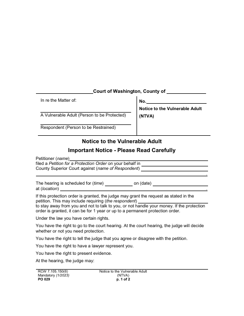 Form PO029 Notice to the Vulnerable Adult - Washington