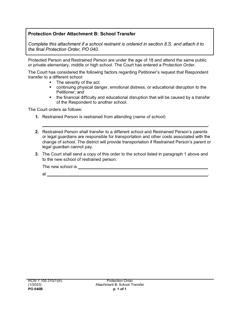 Form PO040B Attachment B School Transfer - Washington