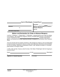 Document preview: Form WS600 Motion and Declaration for Order to Release Weapons - Washington