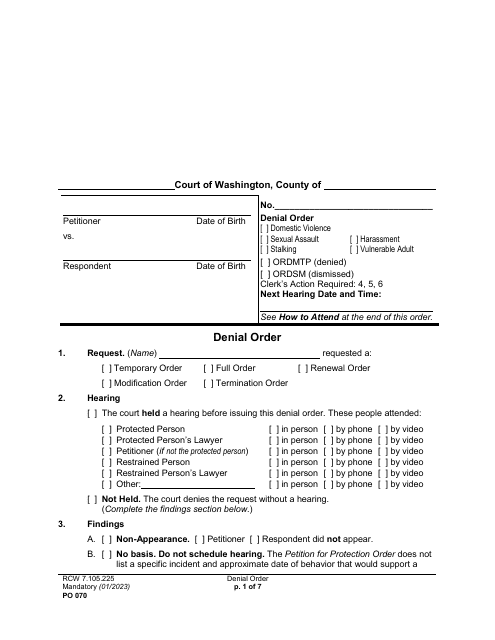 Form PO070  Printable Pdf