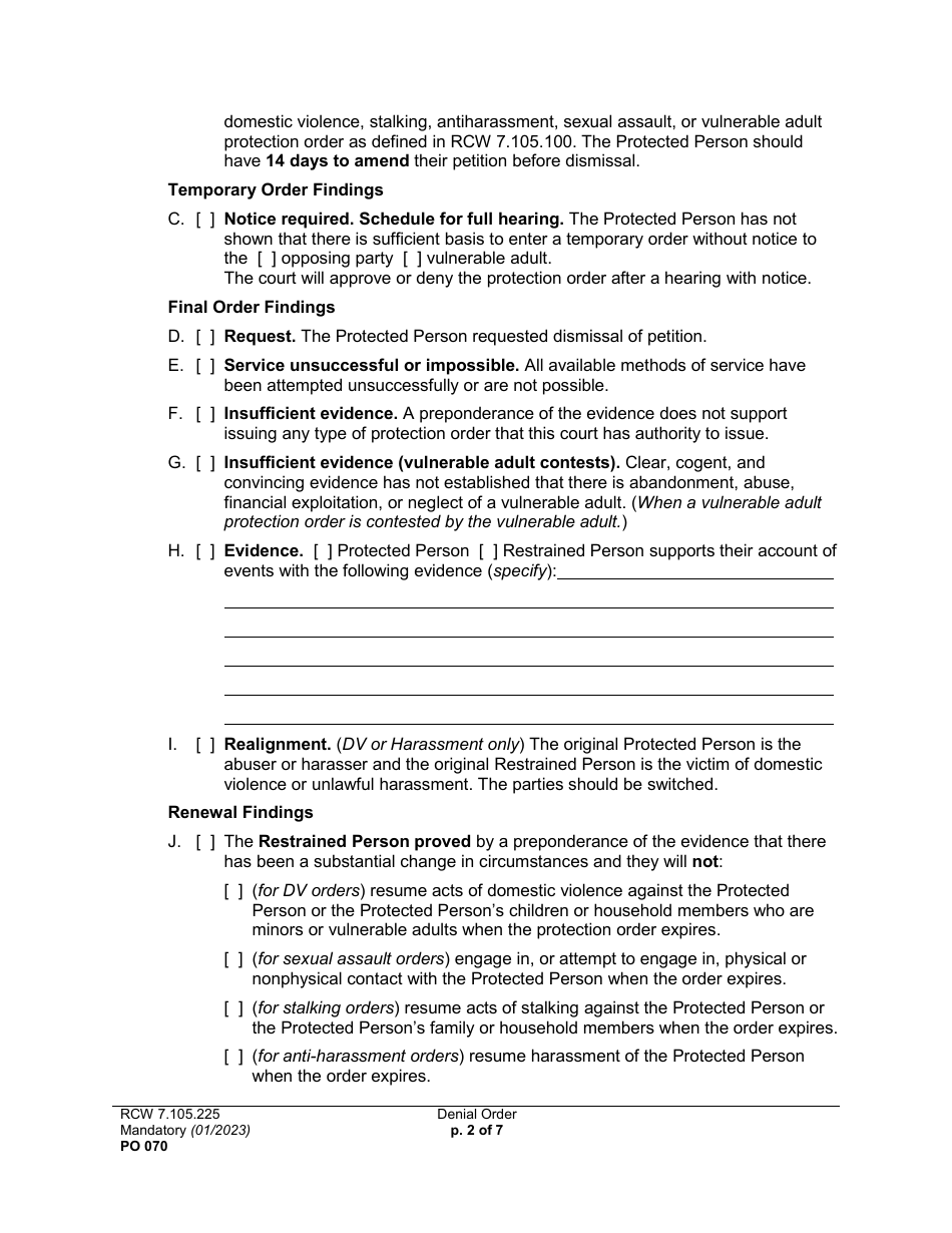 Form PO070 Denial Order - Washington, Page 2