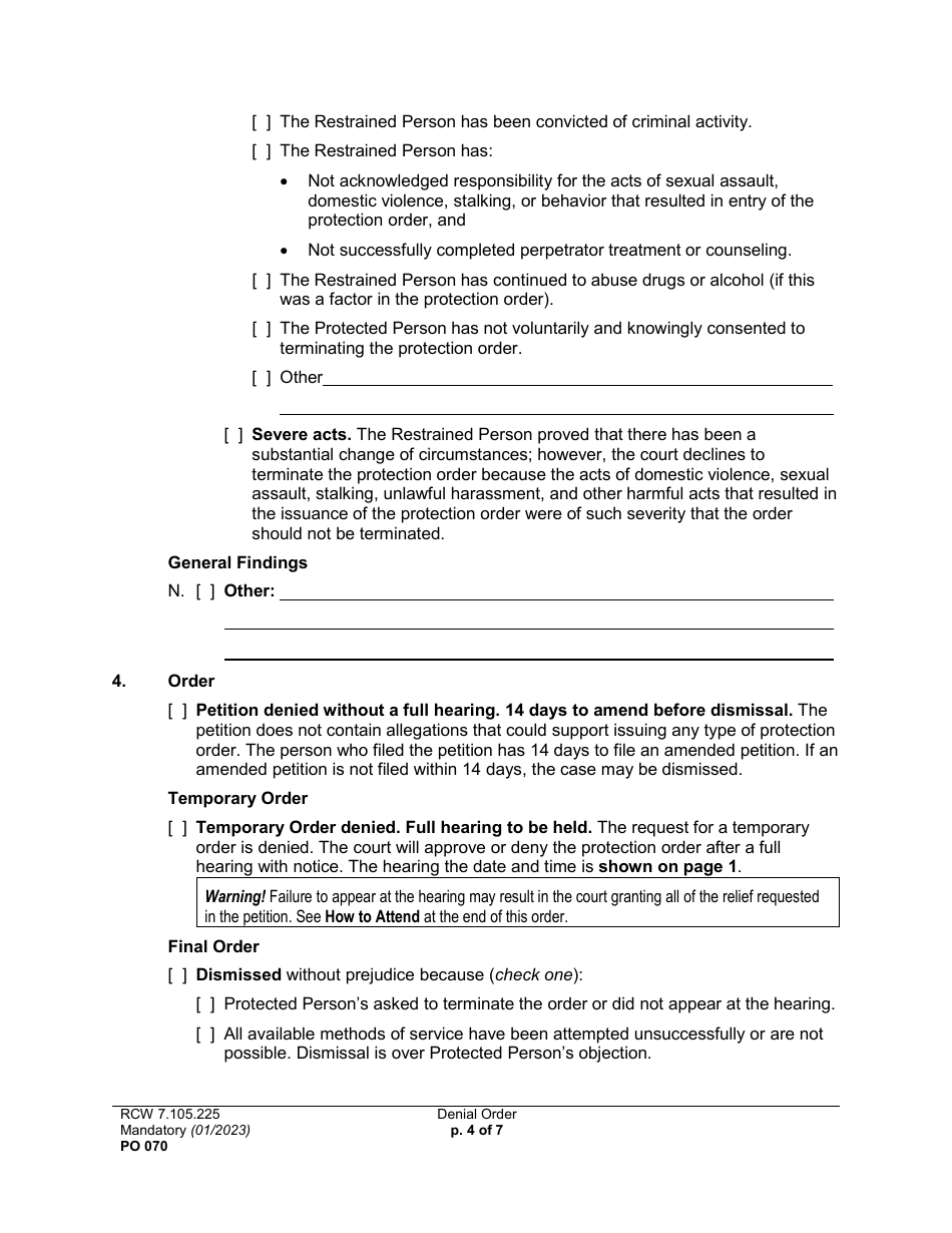 Form PO070 Denial Order - Washington, Page 4