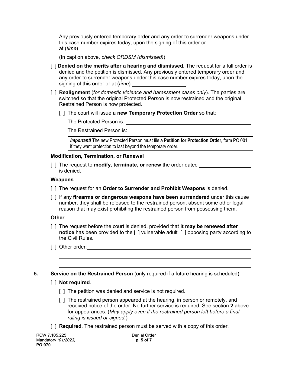 Form PO070 Denial Order - Washington, Page 5